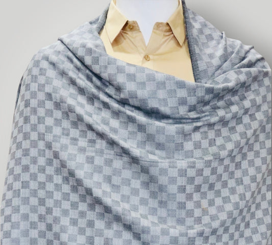 Grey Checkered Fine Wool Gents Shawl