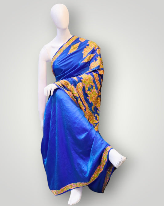 Blue Pure Silk Hand Embroidered Saree