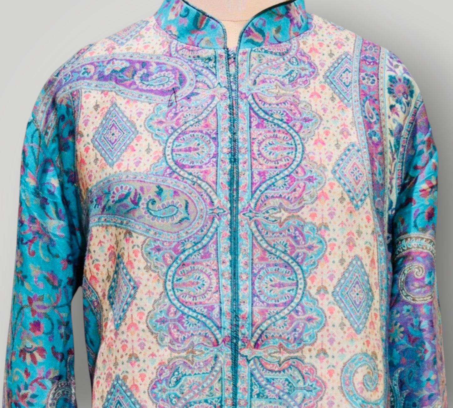 Tiffany Blue Pure Wool Kani Jamawar Short Jacket