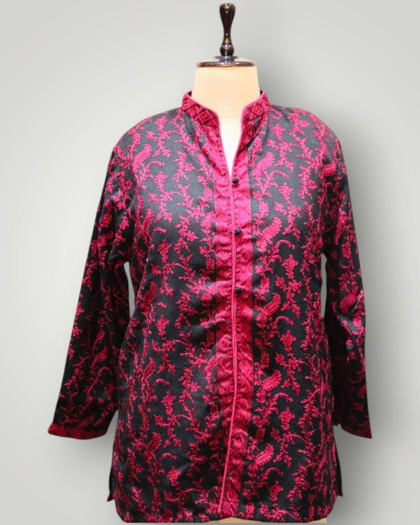 Black Cashmere With Pink Embroidery Ari Short Jacket