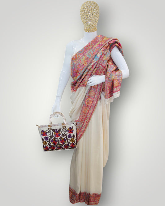 White Kani Jamawar Pure Silk Saree