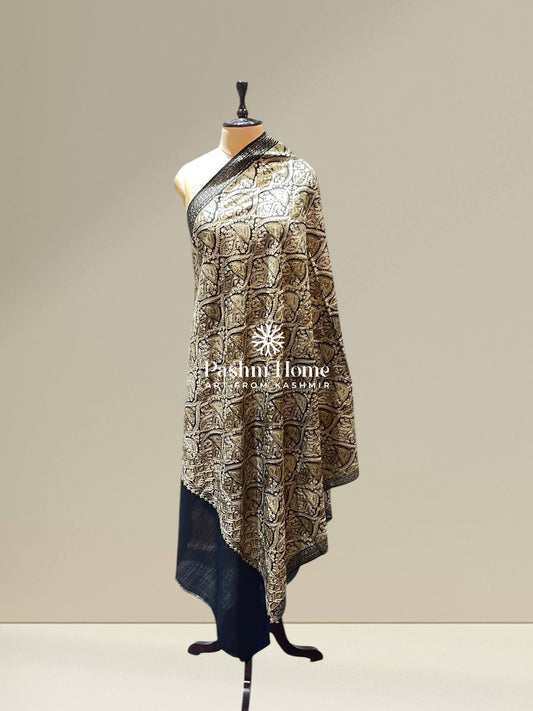 Black Fine Wool Zari Shawl