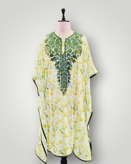 Ivory Silk Printed Short Kaftaan