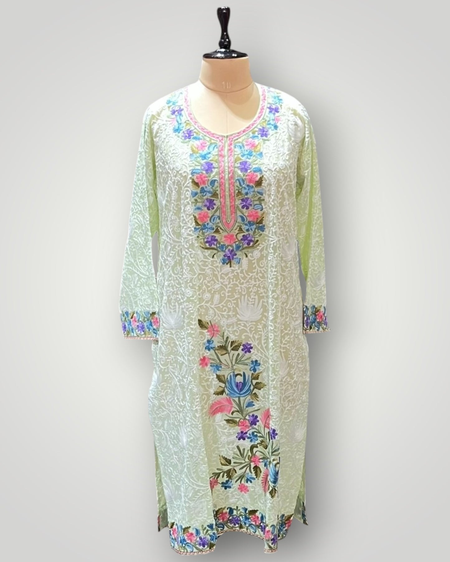 Orange Floral Pure Georgette Top Suit With Hand Embroidered Ari Work