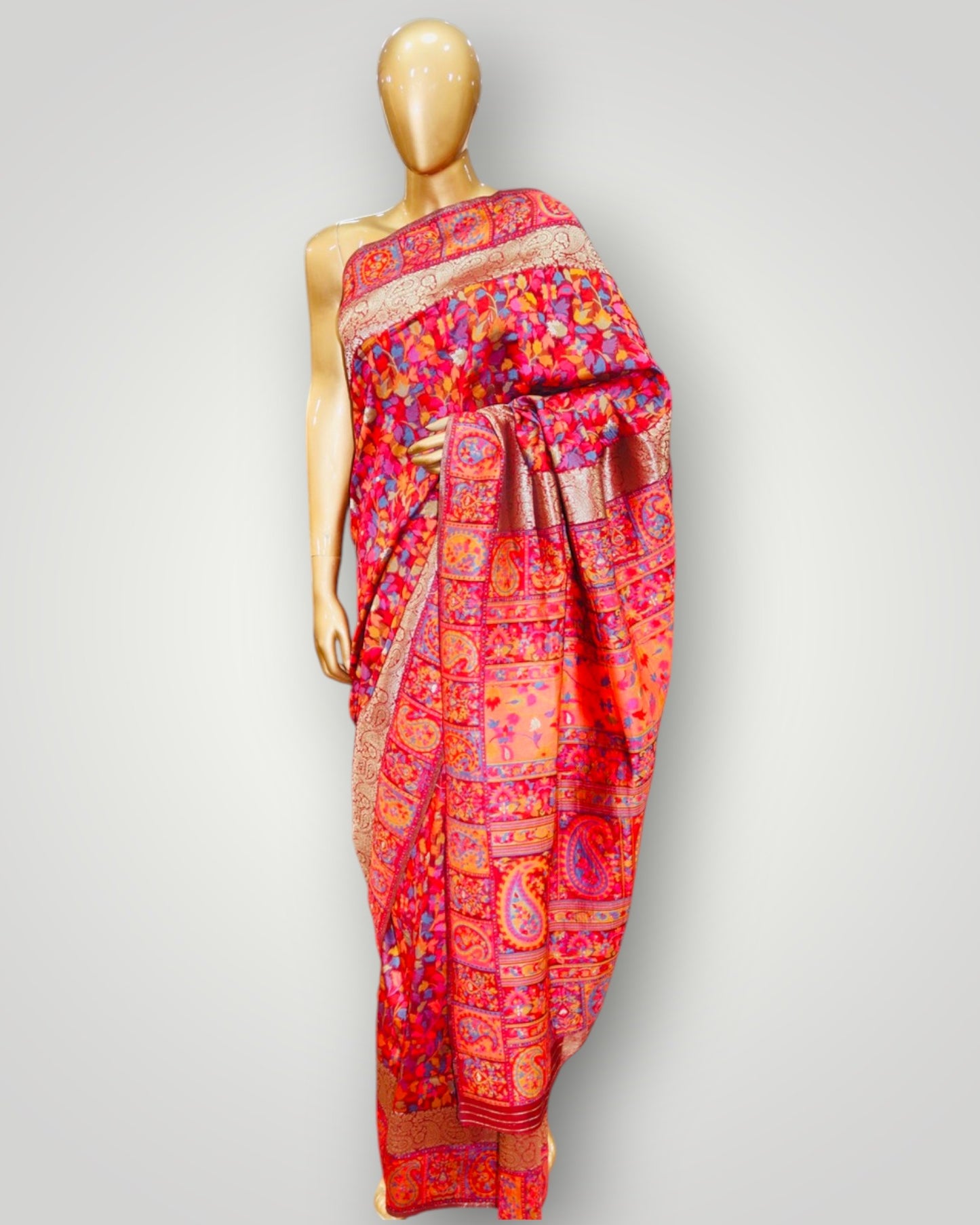 Red Kani Silk Saree With Resham Border