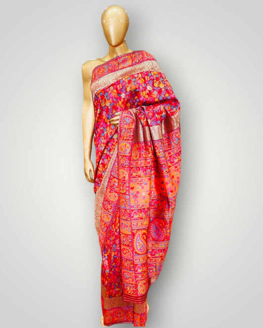 Red Kani Silk Saree With Resham Border
