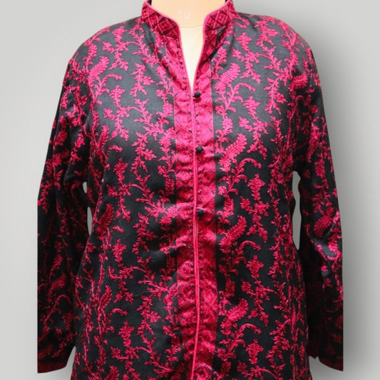 Black Cashmere With Pink Embroidery Ari Short Jacket