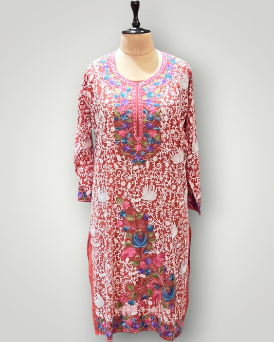 Pink Floral Pure Georgette Top Suit With Hand Embroidered Ari Work