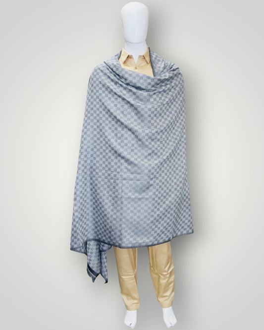 Grey Checkered Fine Wool Gents Shawl