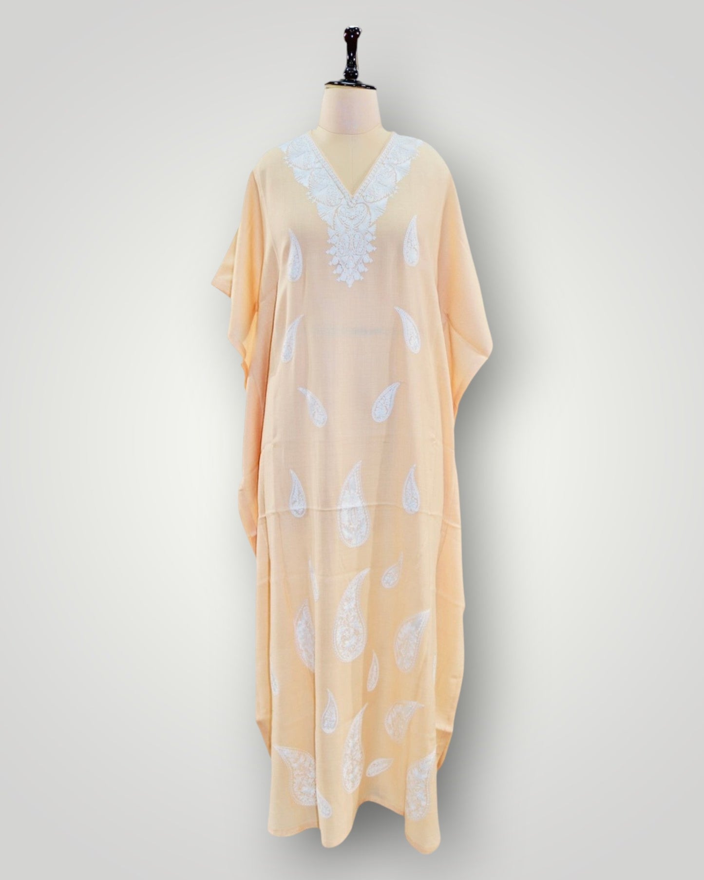 Sky Blue Super Fine Cashmere Ari Paisley Long Kaftan