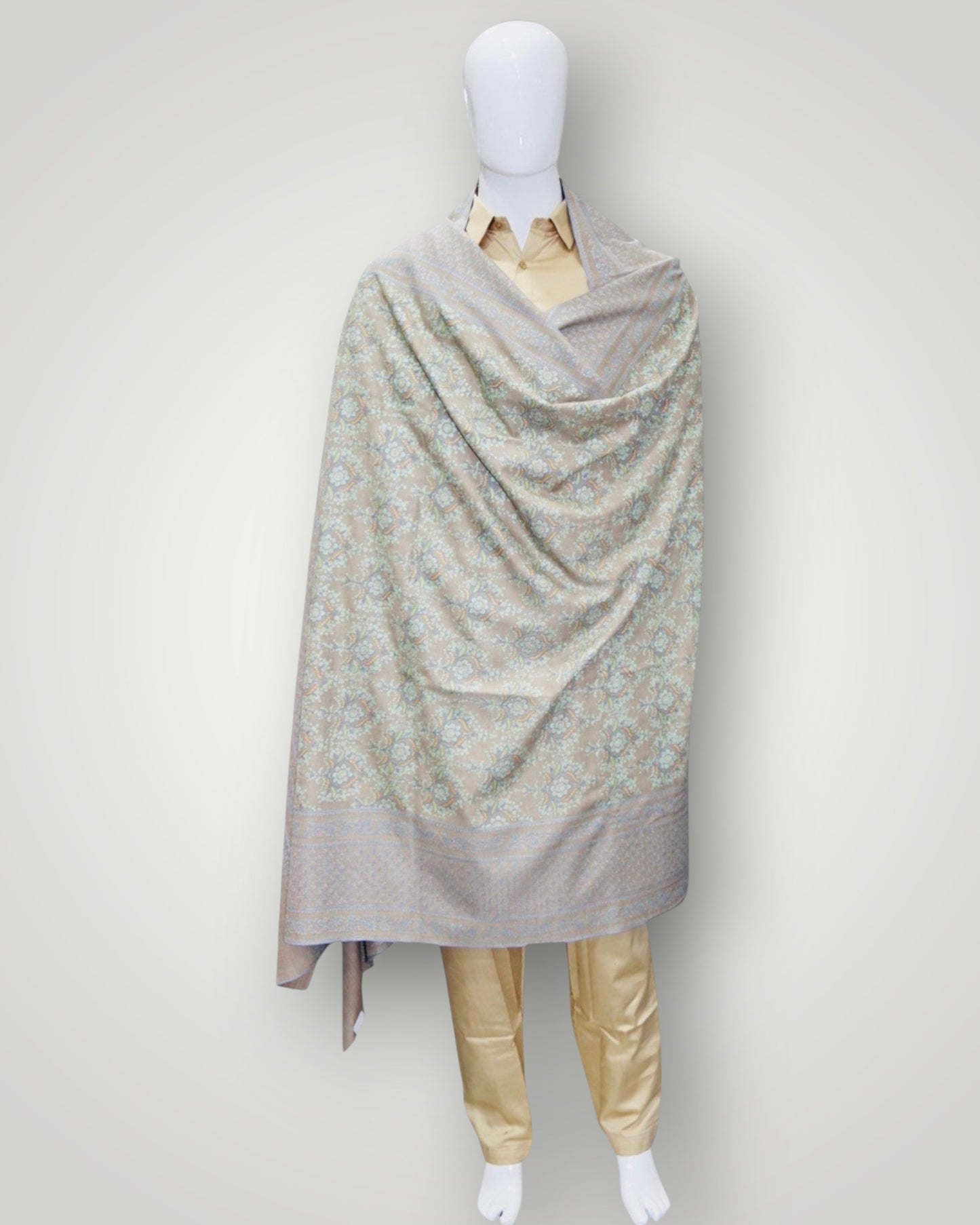 Exclusive Grey Sozni Embroidered Pashmina Gents Shawl