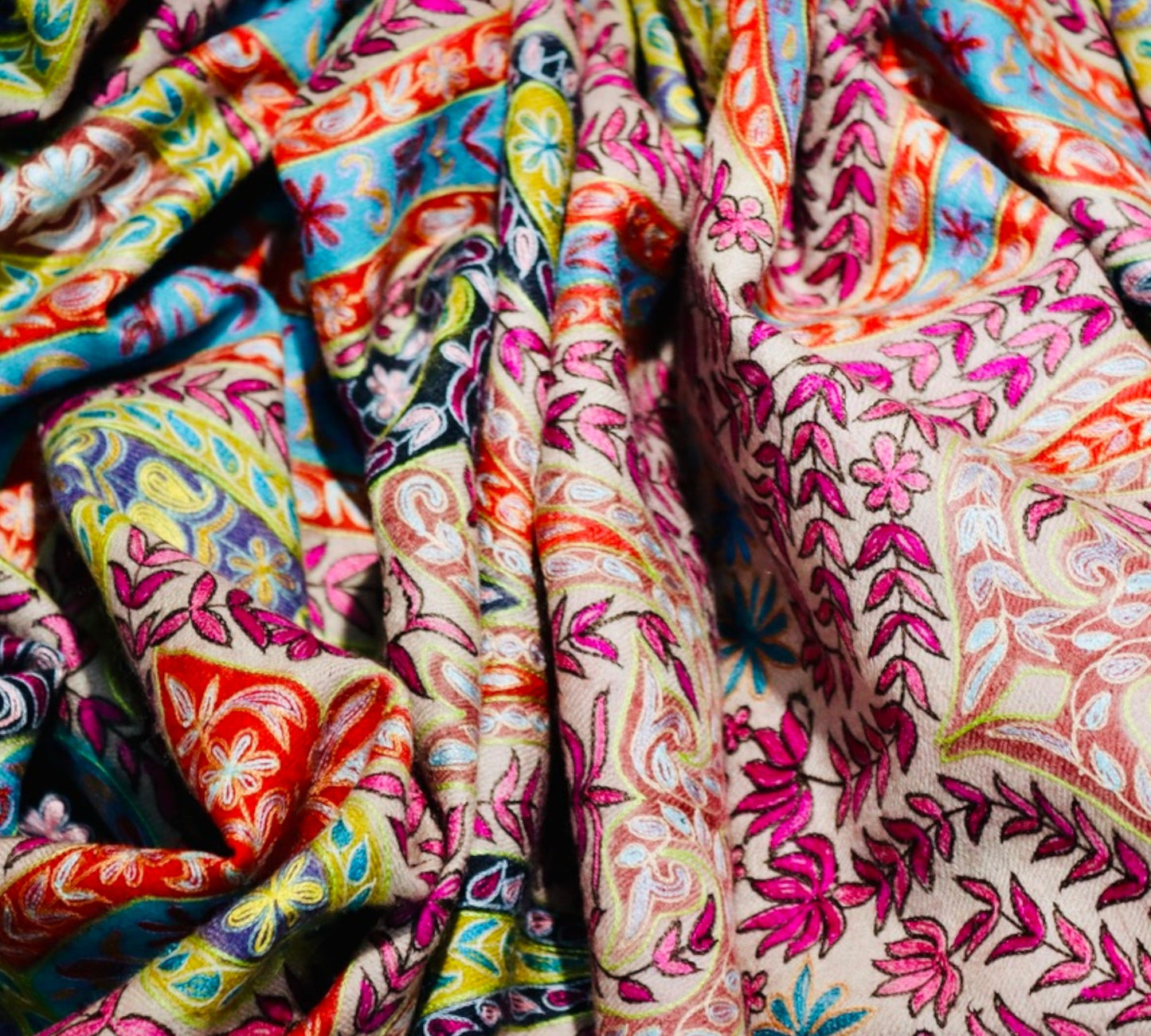 Multicolour Floral Pure Pashmina Kalamkari Shawl