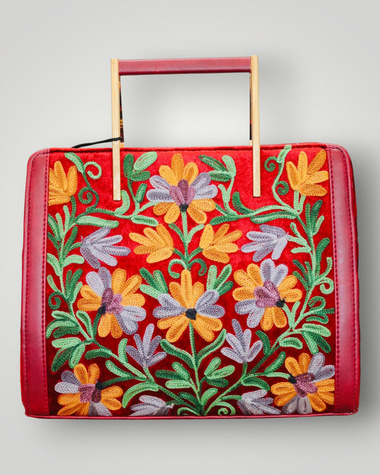 Dark Red Ari Handmade Embroidered Handbag