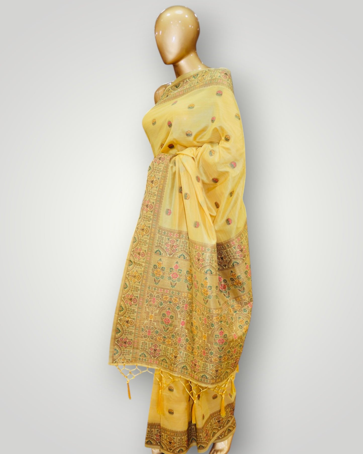 Yellow Jamdani Silk Kani Saree