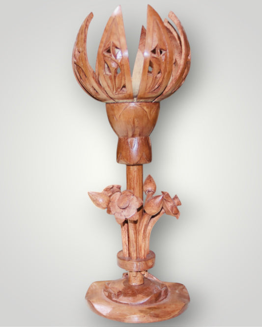 Hand Carved Walnut Wood Lotus