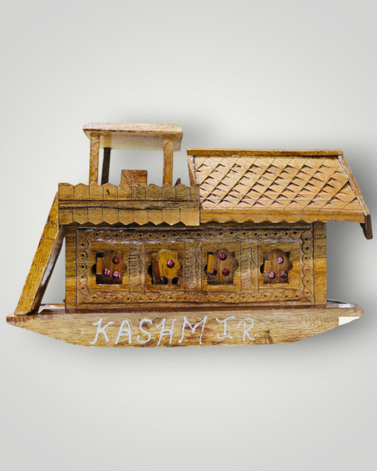Hand Carved Walnut Wood Houseboat