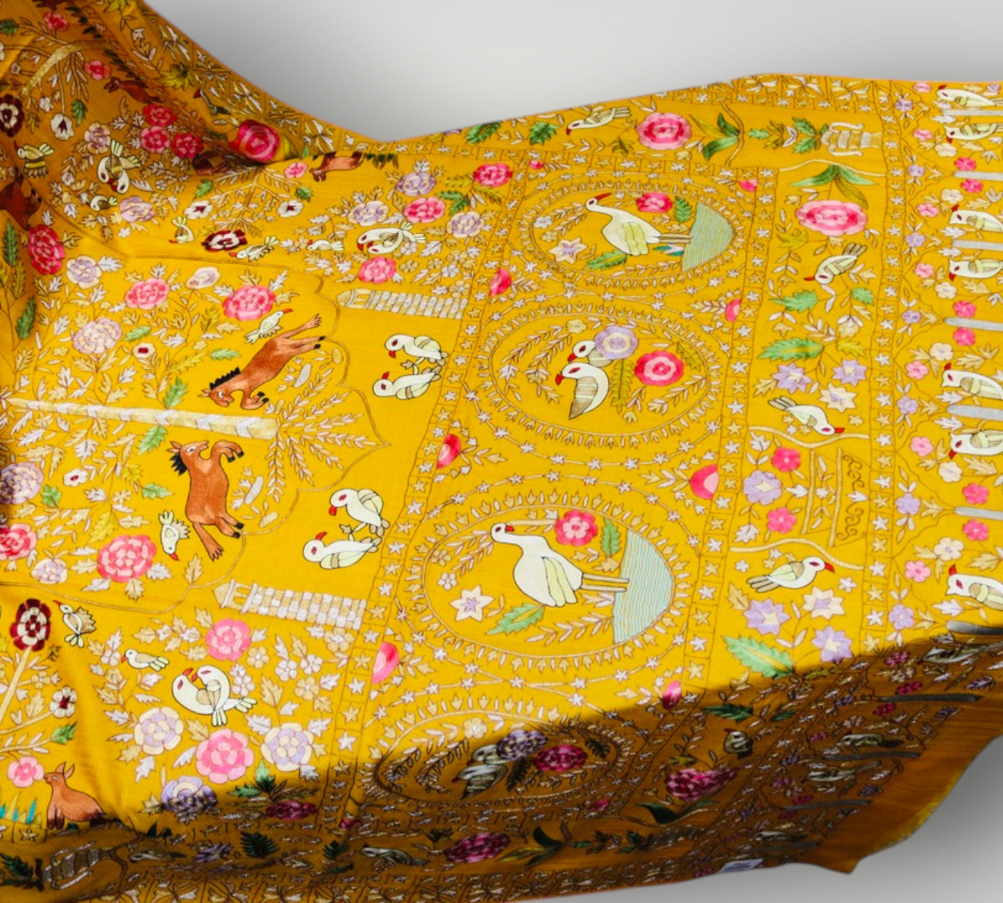 Yellow Pure Pashmina Handmade Kalamkari Shawl