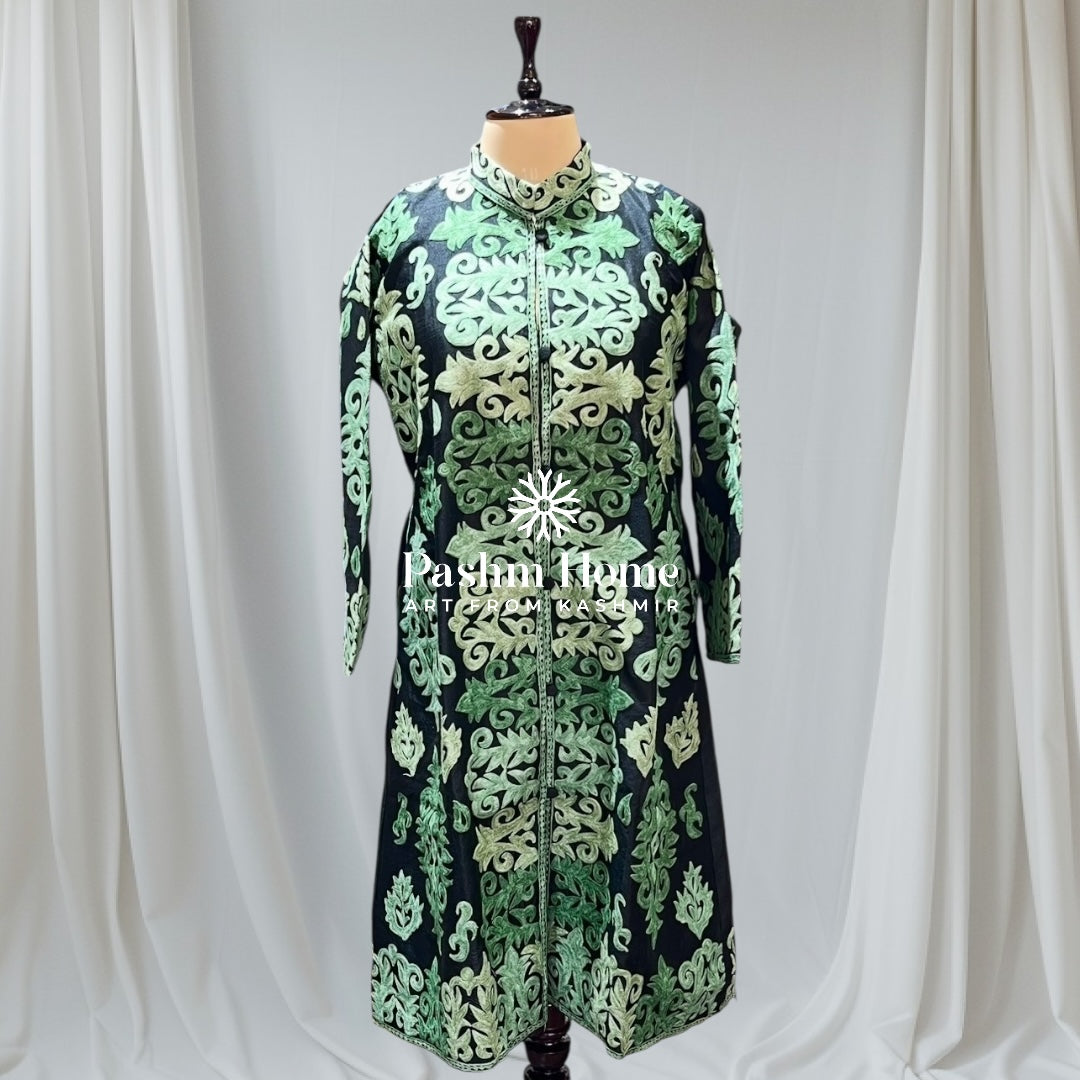 Black And Green Cashmere Ari Long Jacket