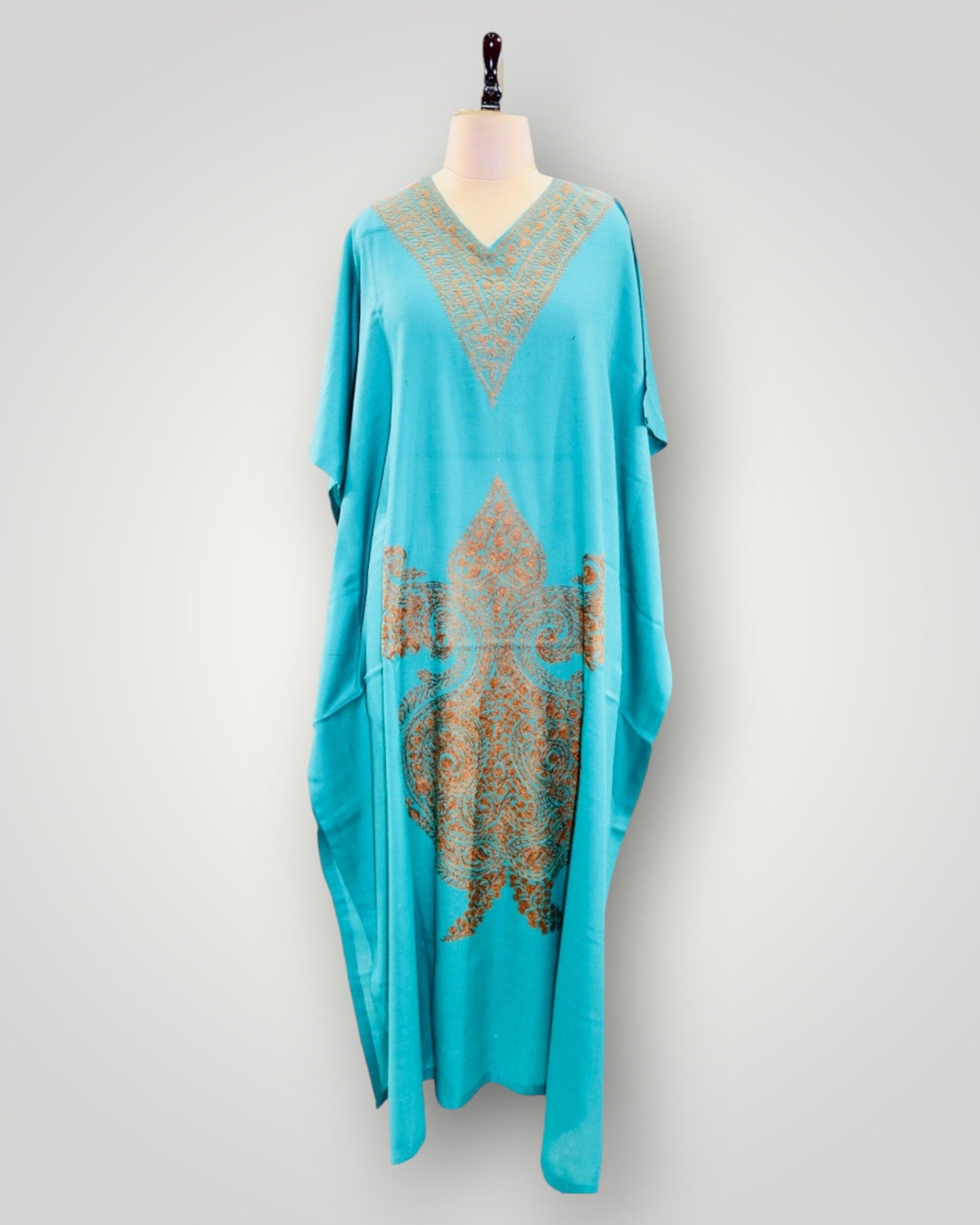 Sky Blue Super Fine Cashmere Ari Paisley Long Kaftan