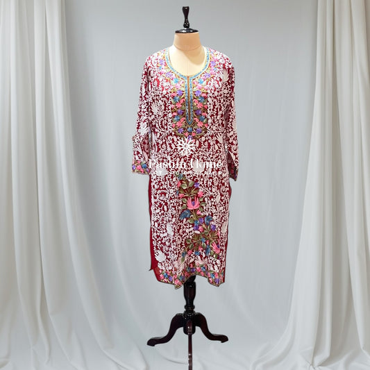 Red Floral Georgette Top Suit