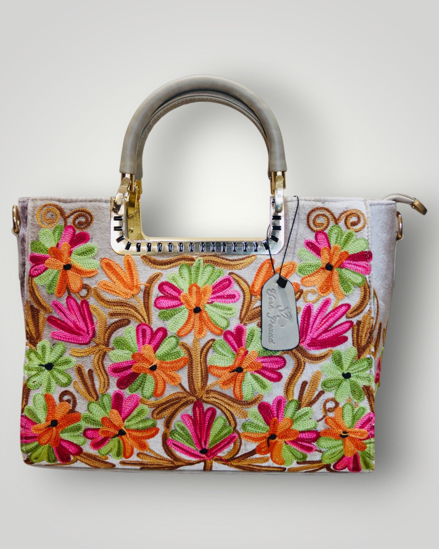 Grey Ari Handmade Embroidered Handbag
