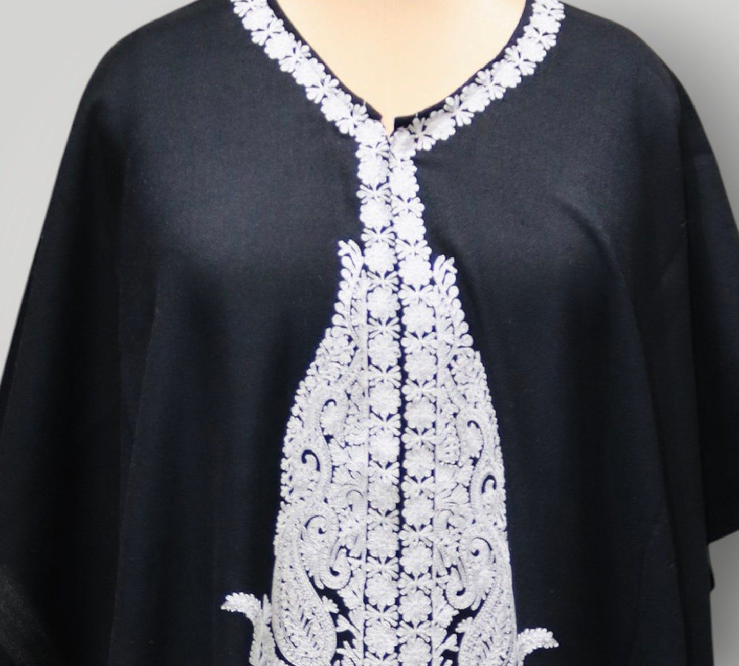 Black Cashmere Ari Paisley With Silver Embroidery Cape Shawl