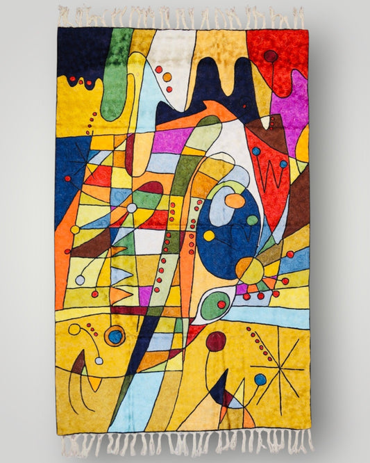 Silk Chainstitch Handmade Modern Picasso Rug