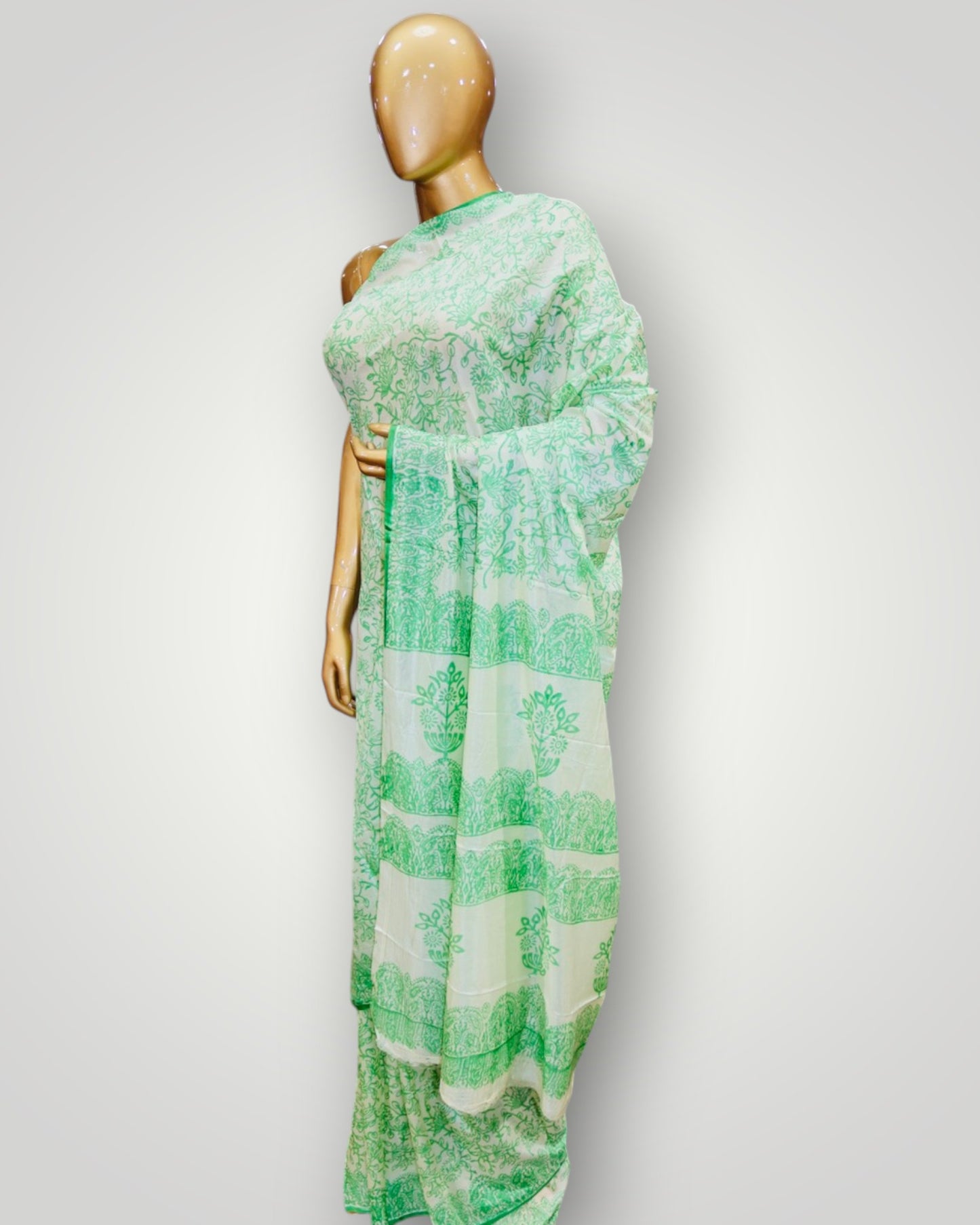 Green Printed Silk Saree