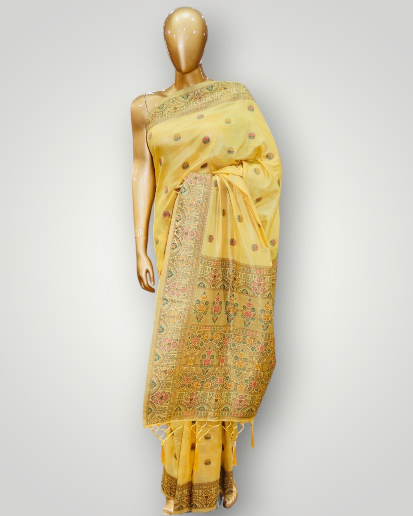 Yellow Jamdani Silk Kani Saree