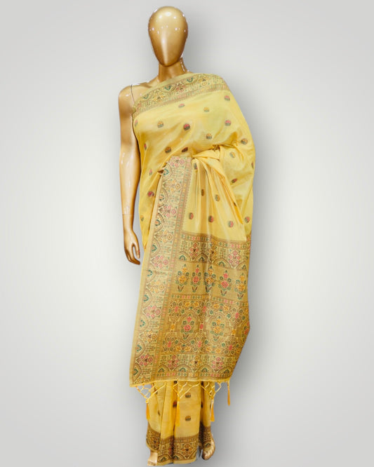 Yellow Jamdani Silk Kani Saree