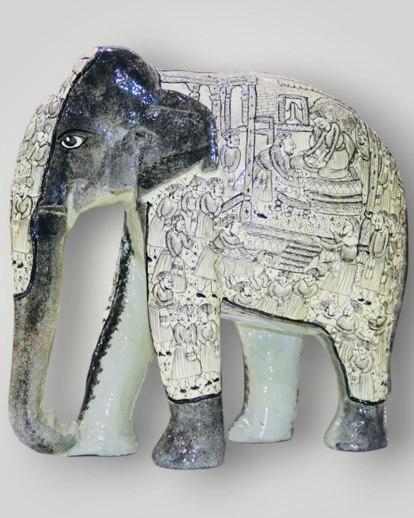 Gray Paper Mache Embossed Darbar Design Elephant