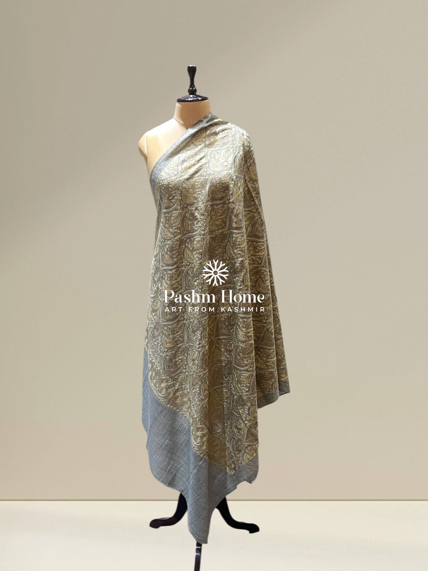 Grey Fine Wool Zari Shawl