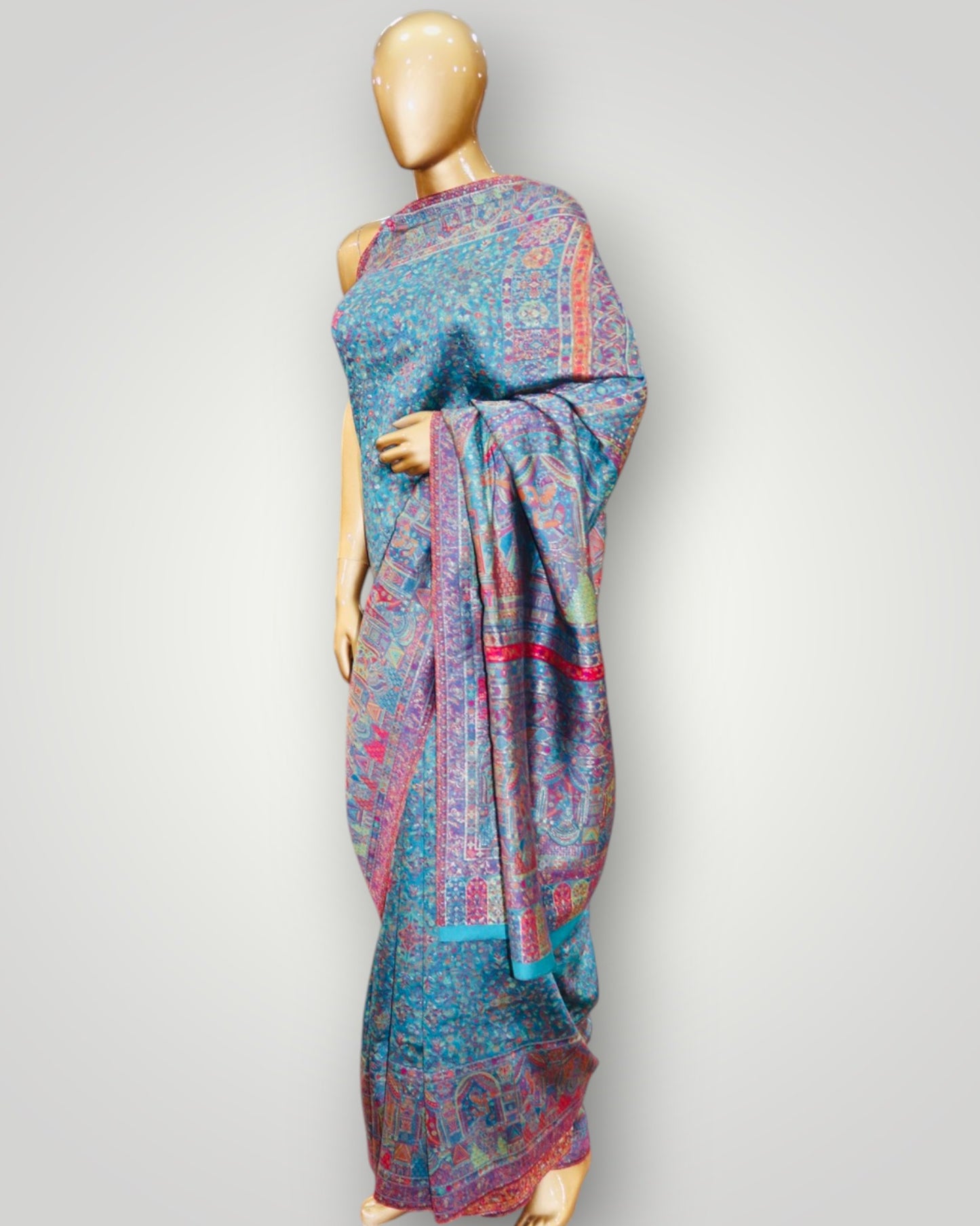 Dark Teal Pure Silk Kani Saree