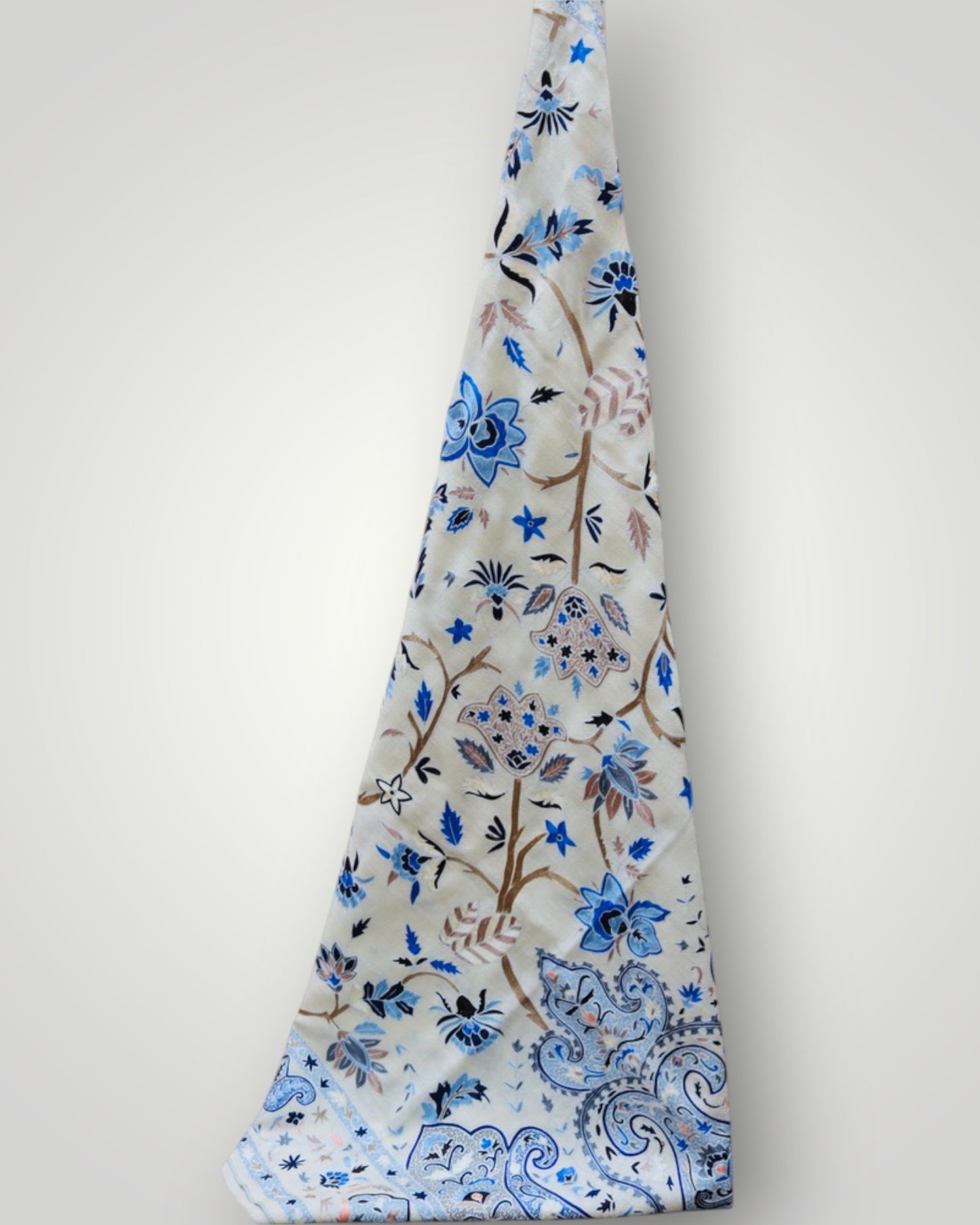 White Floral Pure Pashmina Handmade Kalamkari Shawl