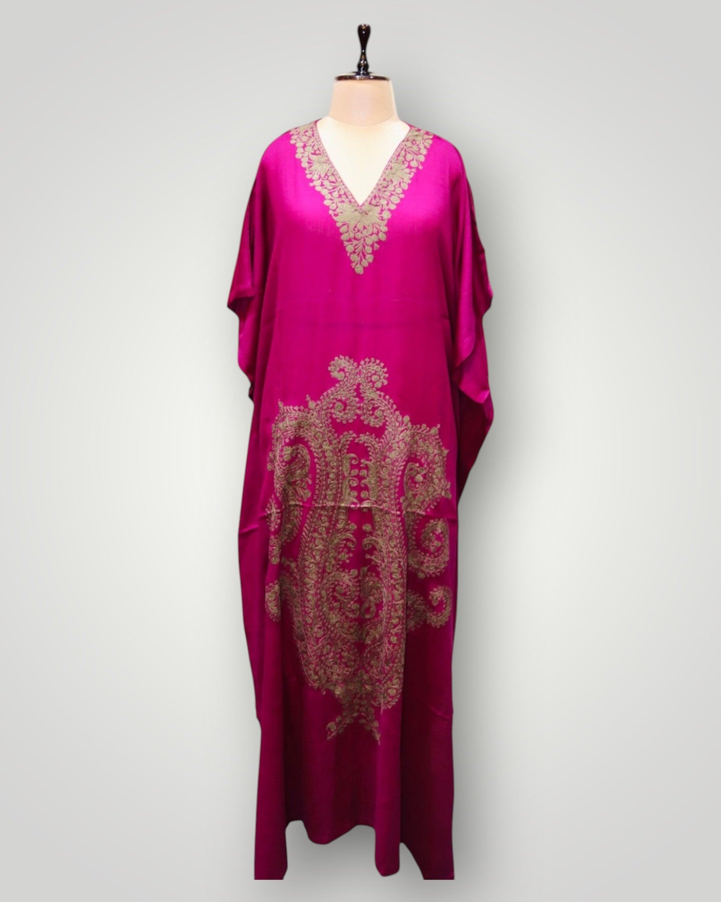 Sky Blue Super Fine Cashmere Ari Paisley Long Kaftan