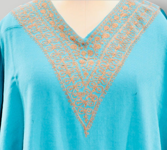 Sky Blue Super Fine Cashmere Ari Paisley Long Kaftan
