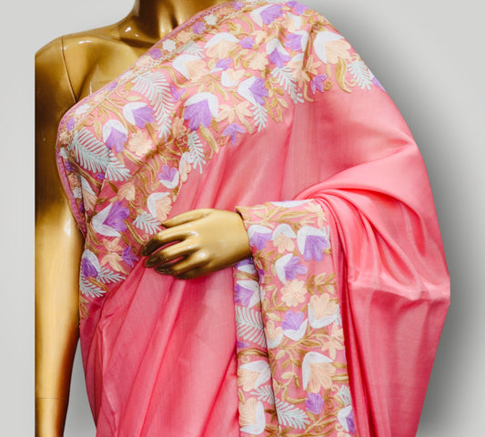 Pink Silk Ari Work Saree