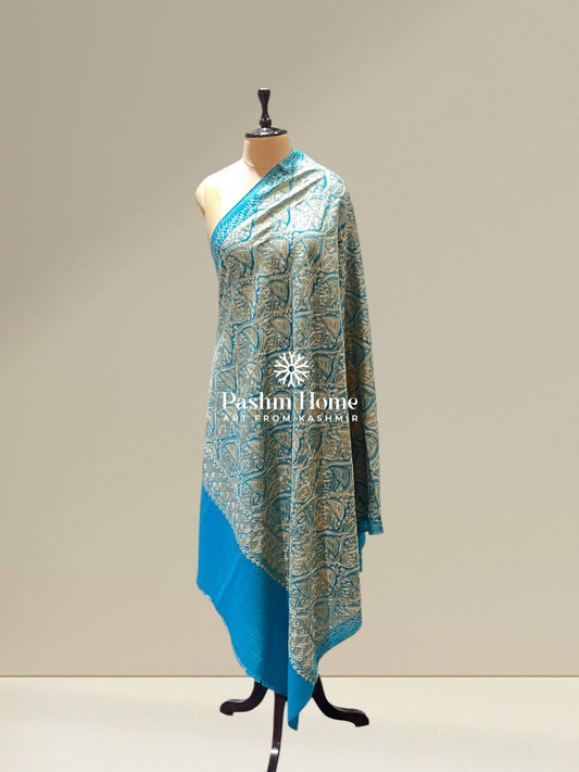 Blue Fine Wool Zari Shawl