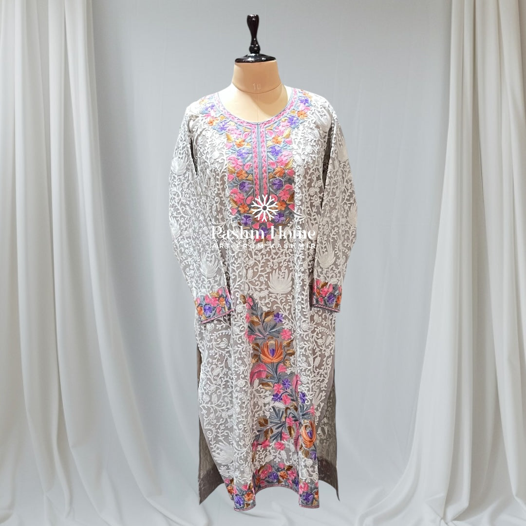 Grey Floral Pure Georgette Top Suit