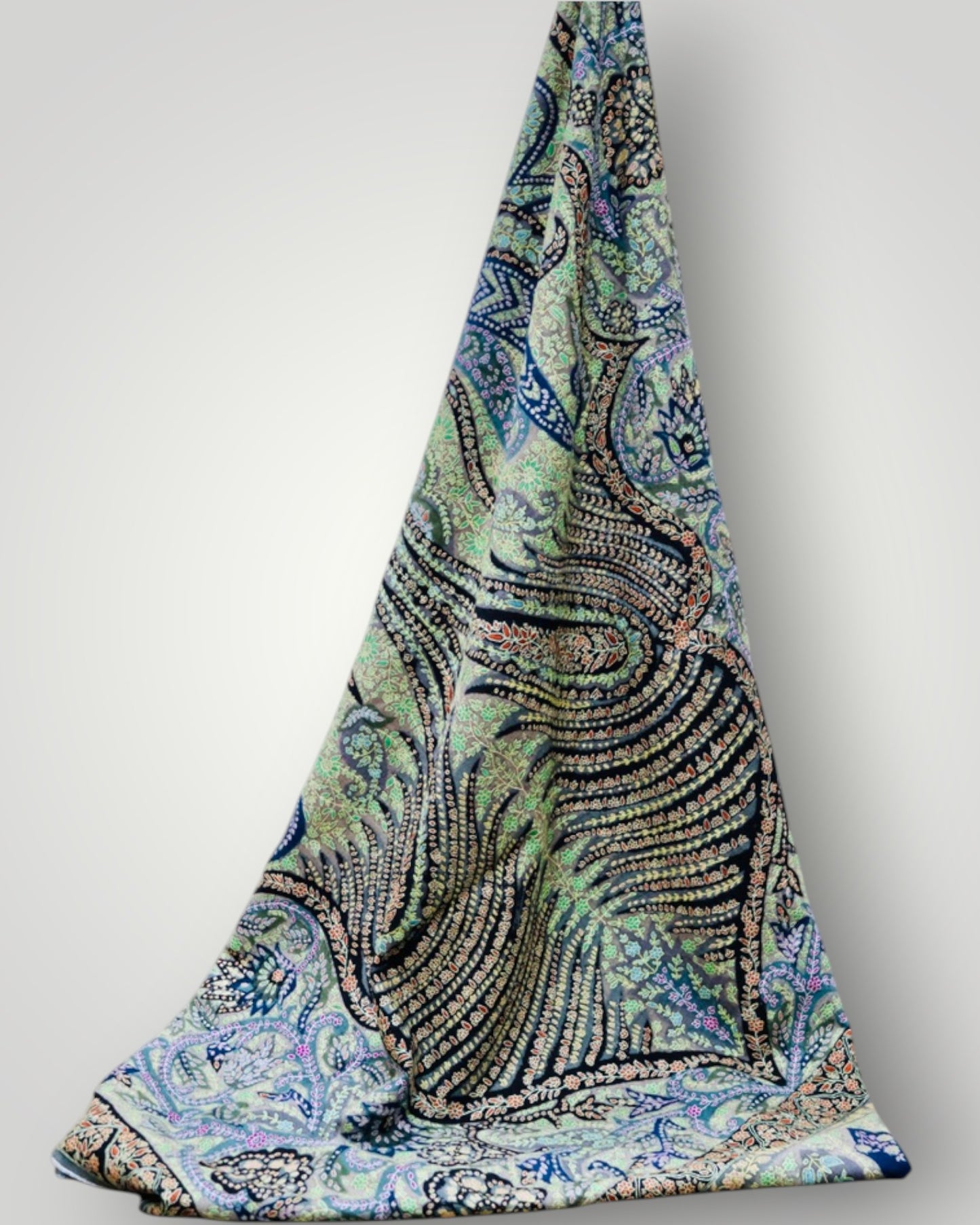 Light Green Multiolour Pure Pashmina Kalamkari Shawl