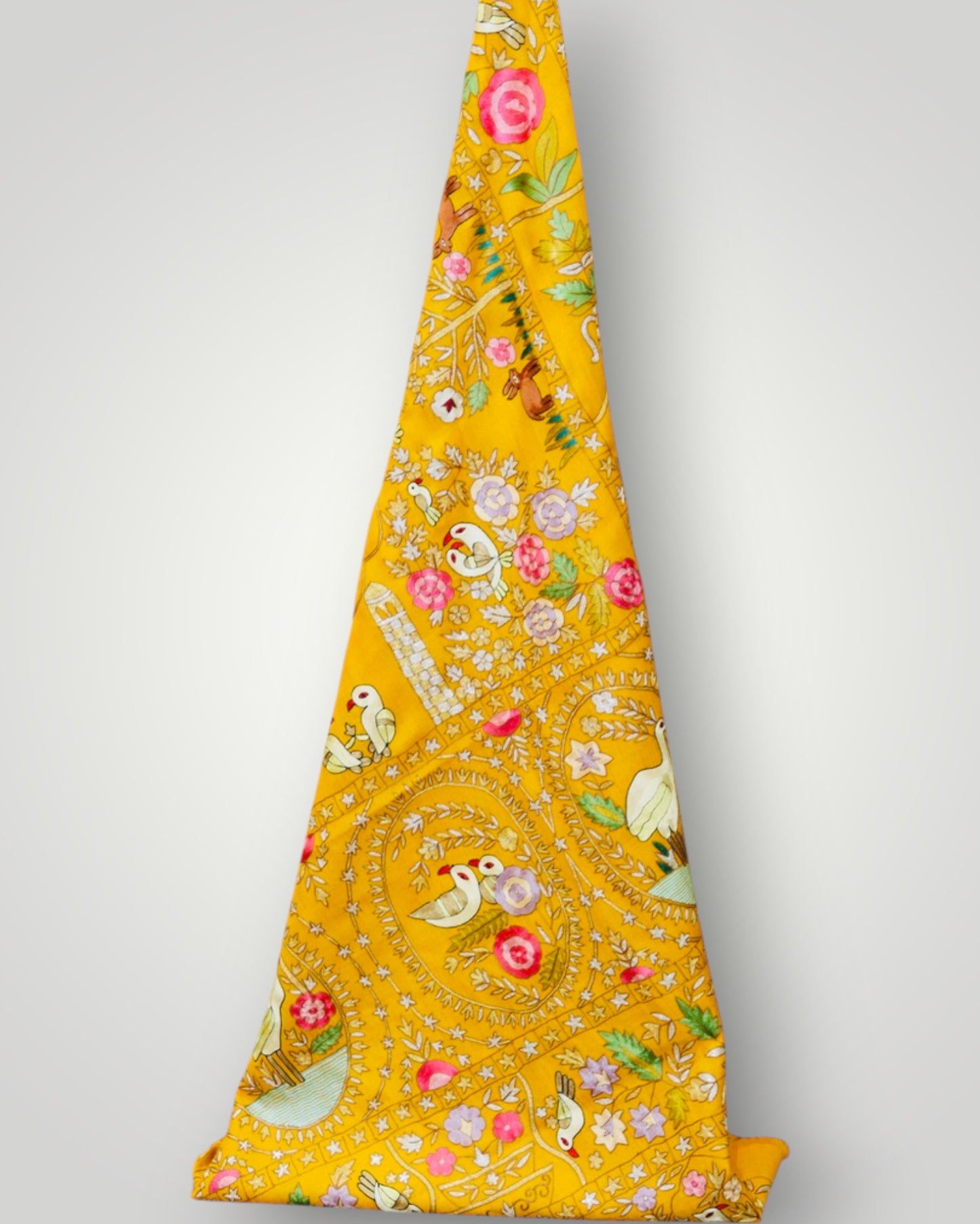 Yellow Pure Pashmina Handmade Kalamkari Shawl
