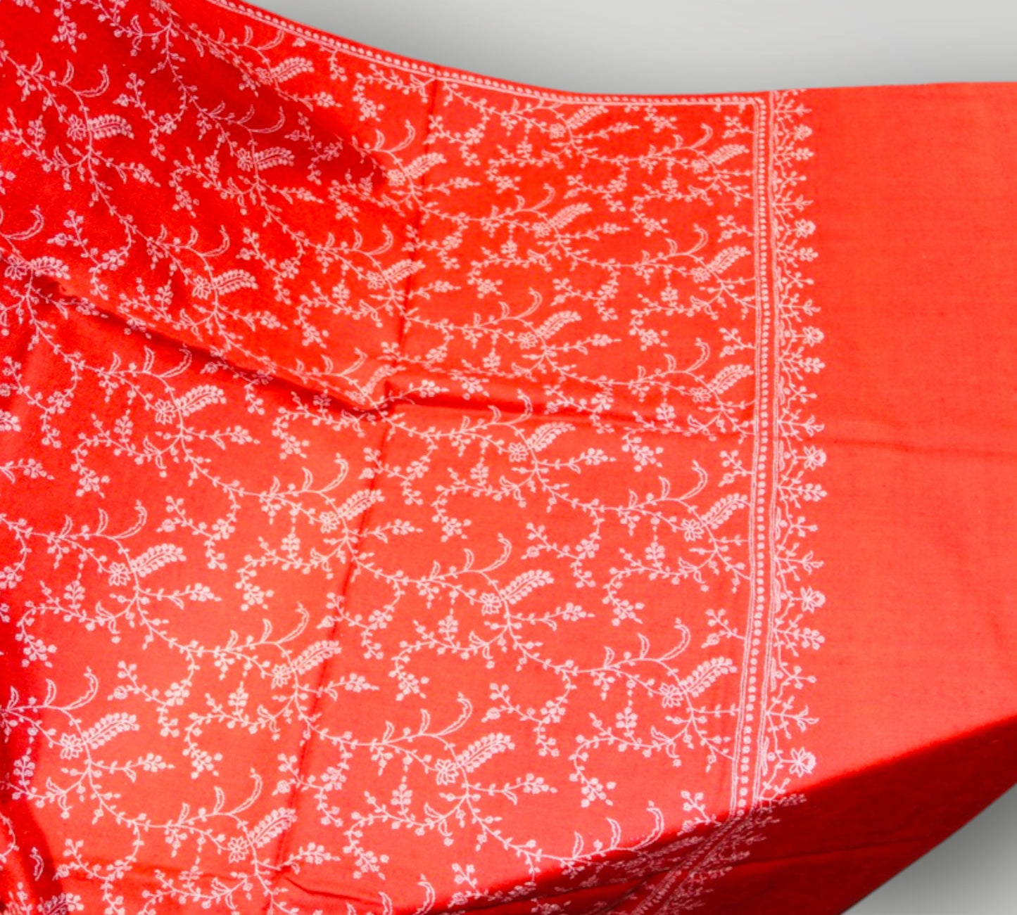 Red Pure Pashmina Sozni Handmade Embroidered Jali Shawl