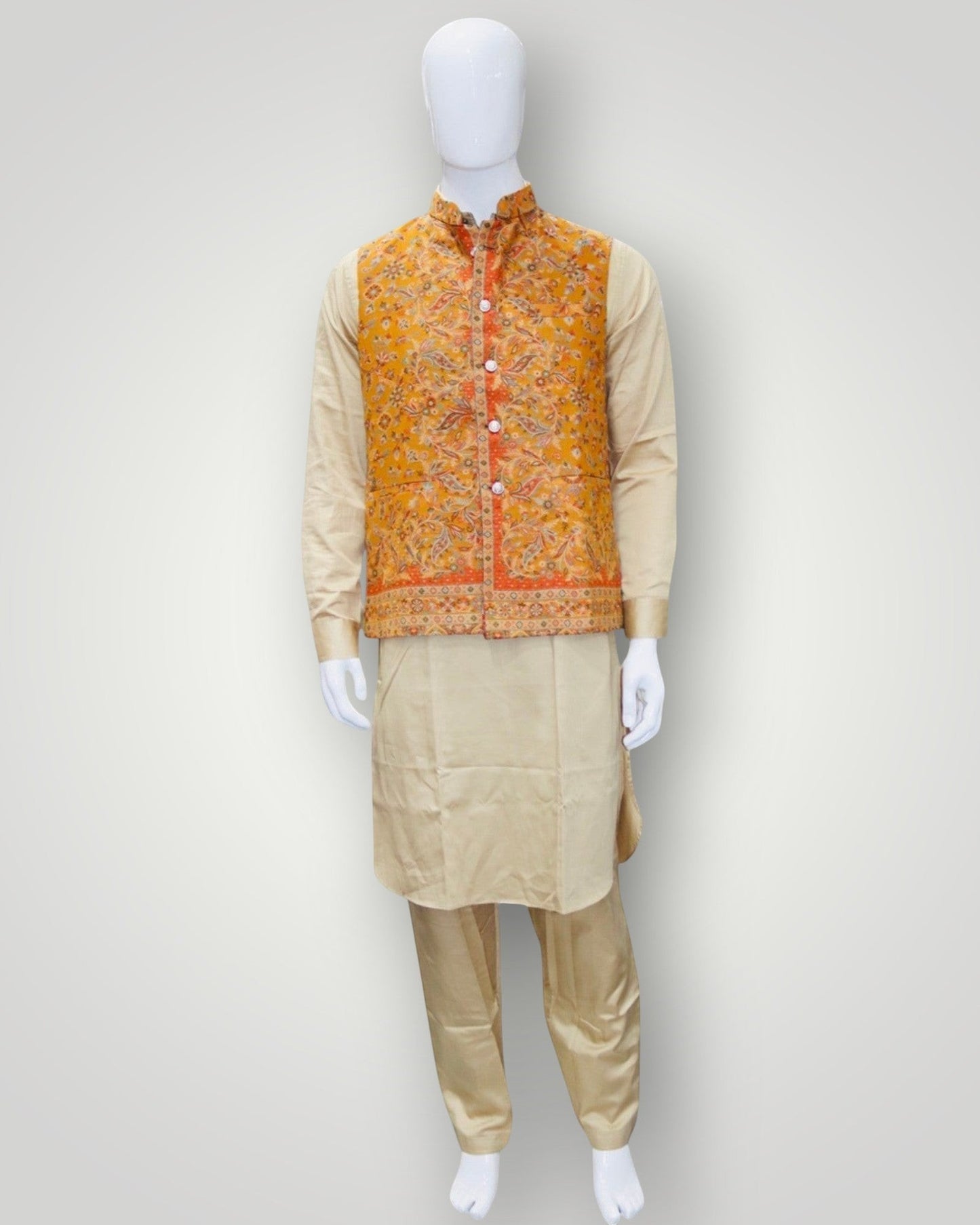 Navy Multicolour Kani Embroidered Jamawar Waistcoat