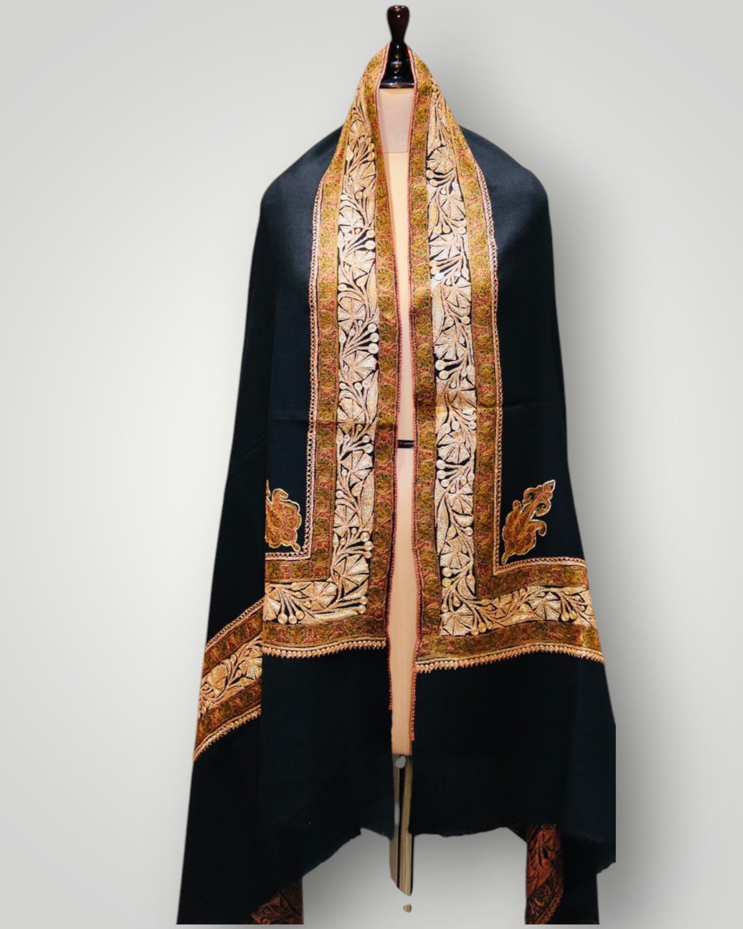 White Toosha Sozni Tilla Handmade Shawl