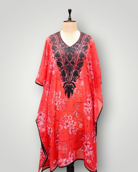 Red Georgette Embroidered Short Kaftaan
