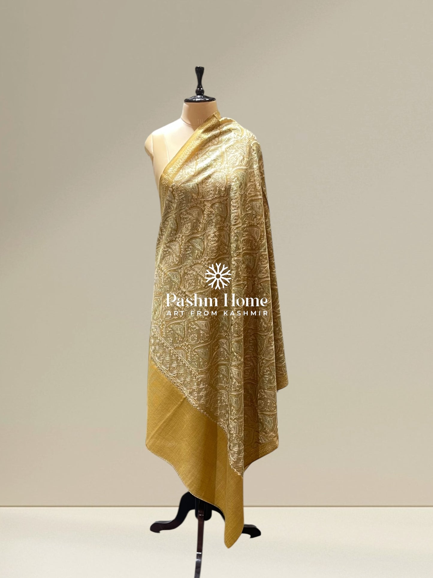 Gold Fine Wool Zari Shawl