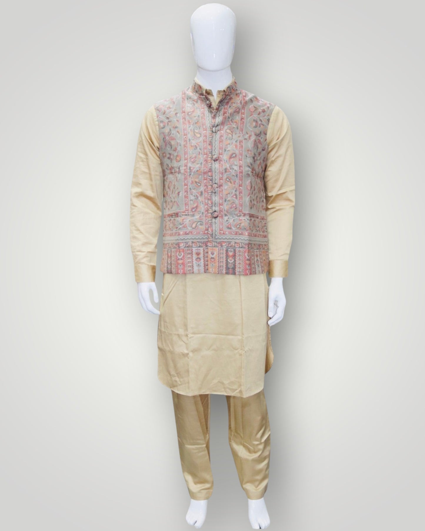 Pink Kani Embroidered Jamawar Waistcoat