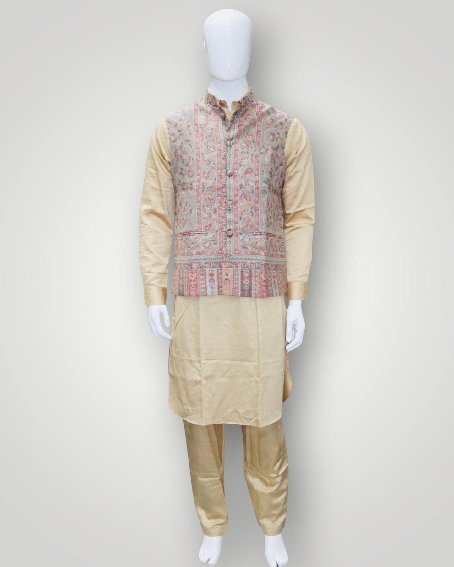 Navy Multicolour Kani Embroidered Jamawar Waistcoat