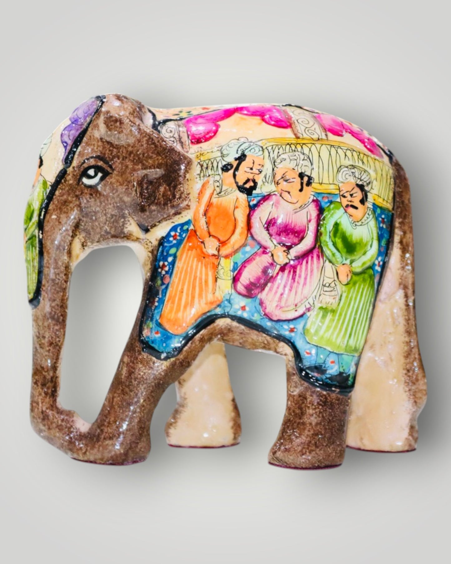 Brown Paper Mache Embossed Darbar Design Elephant