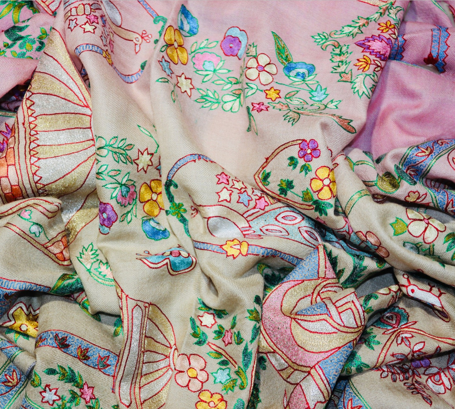 Lavender Shikargah Design Pure Pashmina Handmade Kalamkari Shawl